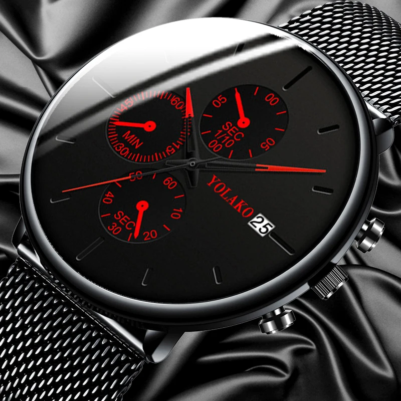 Men's Fashion Watch Stainless Steel Mesh Belt Calendar Quartz Sport Watches Business Casual Watch for Man Clock Montre Homme Top