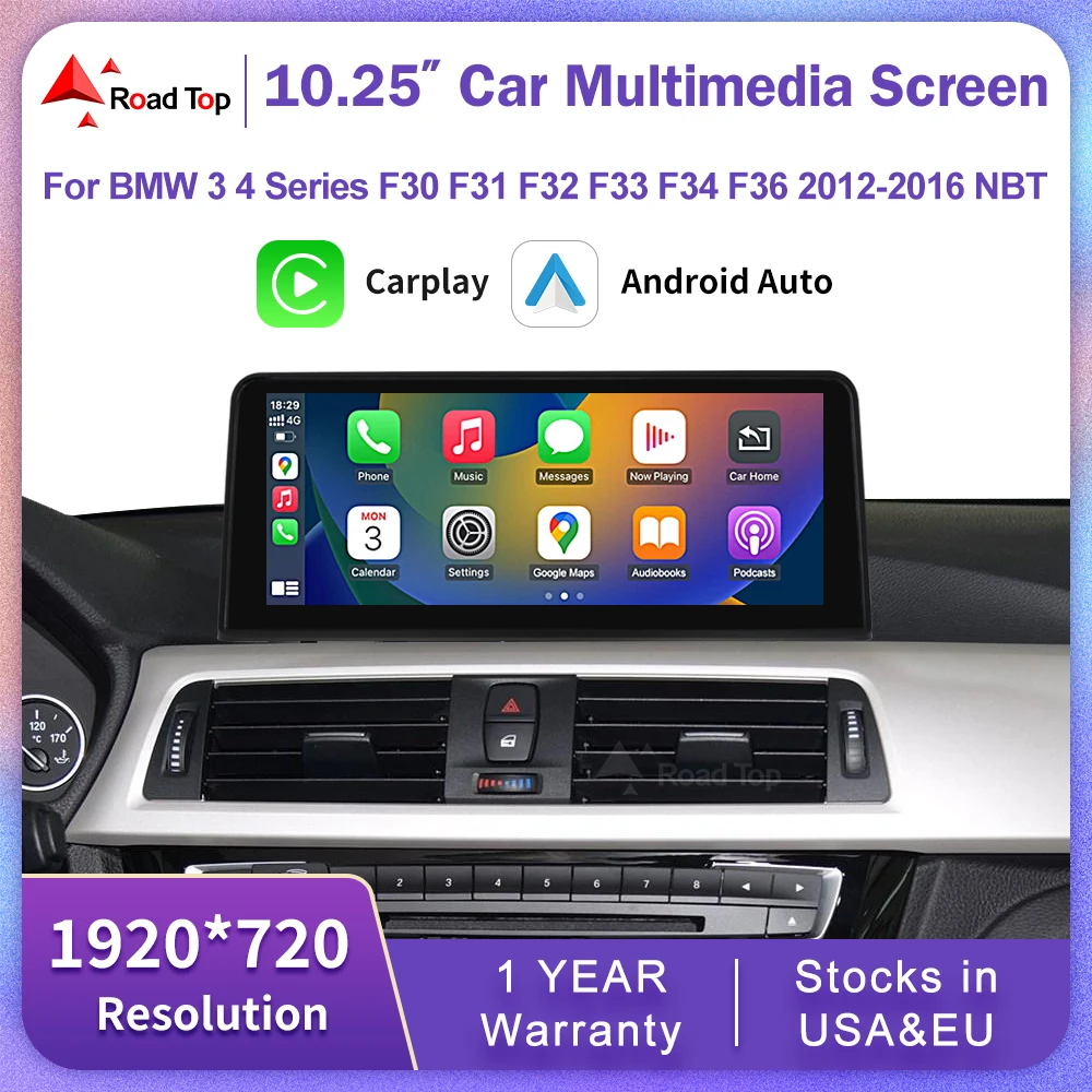 RoadTop 1920 HD 10.25'' 12.3" Wireless CarPlay Android Auto Multimedia Display Screen For BMW Series 3 4 F30 F31 F32 F33 F34 F36