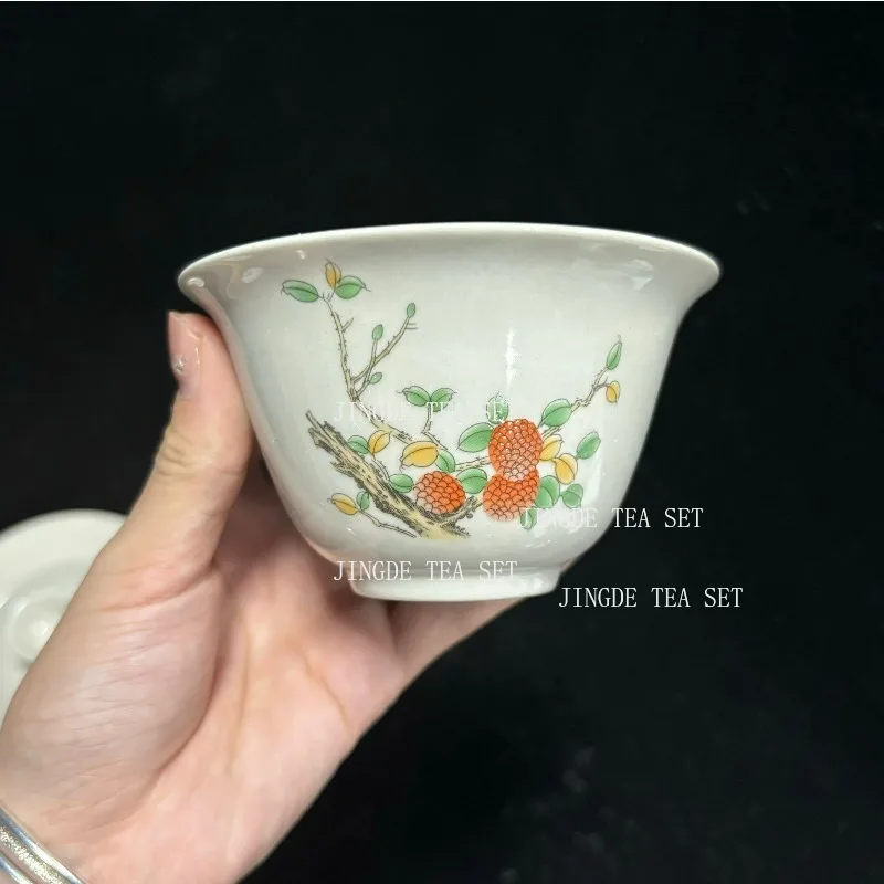 170ml Chinese Handmade Ceramic Gaiwan Teacup Hand-painted Flowers Tea Tureen Travel Tea Bowl Porcelain Tea Set Accessories