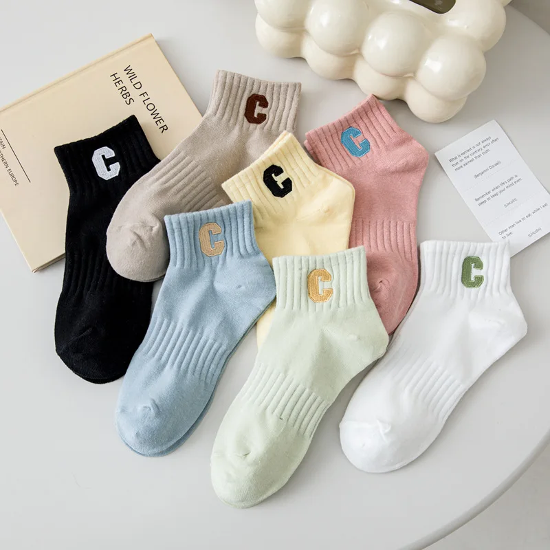 

Socks women's spring and autumn socks cotton socks anti-odor embroidery summer thin student ladies ins tide sports short tube