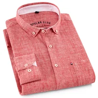 Men‘s Solid Button-Down Collar Dress Shirt – Breathable Cotton-Linen Blend – Long Sleeve, Slim-fit – Spring Summer Casual Chic
