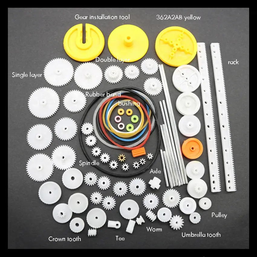 82PCS/Set Plastic Gear Package Kit DIY Gear Assortment Accessories Set for Toy Car Robot Motor Various Gears Axle Belt Bushings image 3