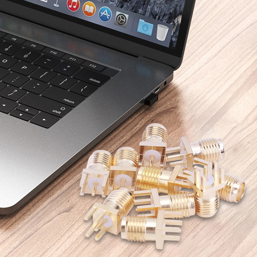 10 Pcs SMA Female Jack Adapter 50 Ohm SMA Female Base Socket Jack Brass Solder PCB Board Edge Mount Adapter with 4 Pins