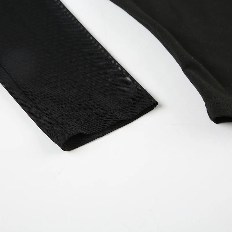 Top corto de cuello redondo peludo con retazos para mujer, camiseta de malla Y2K de manga larga con hebilla de gancho ajustada, conjuntos de moda sexy para dama