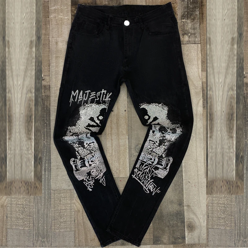 Man Black Ripped Stretchy Jeans High Quality Skinny Slim Fit Hot Drill Punk streetwear Biker Trousers Men's Denim Pencil Pants