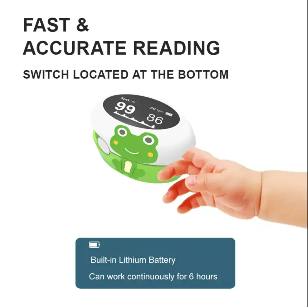 

Cute little frog style blood oxygen concentration detector for babies and children Mini BM20 finger pulse oximeter