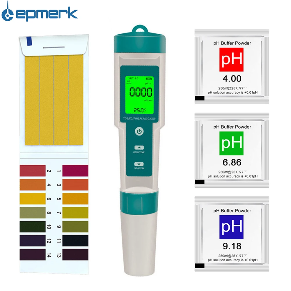 

Digital 7in1 PH Meter Water Quality Tester Portable Water Quality Test Pen PH/TDS/EC/Salinity/ORP/S.G/Temperature Measuring