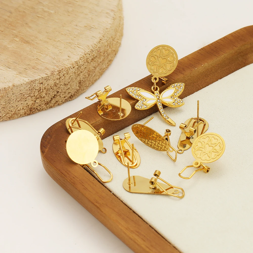 10Pcs/lot 18k Gold Color Stainless Steel Trays Stud Earrings Clips with Stick for DIY Women Fashion Jewelry Supplies