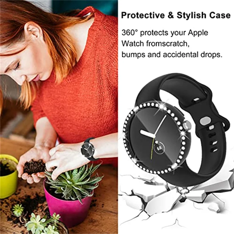 Apple Watch Screen Protector Watch Screen Protector Case Watch Screen Protector Watch Case Watch Protective Case Watch Cover Watch Protective Cover Bumper Protective Case Diamond Case + Glass for Google Pixel Watch