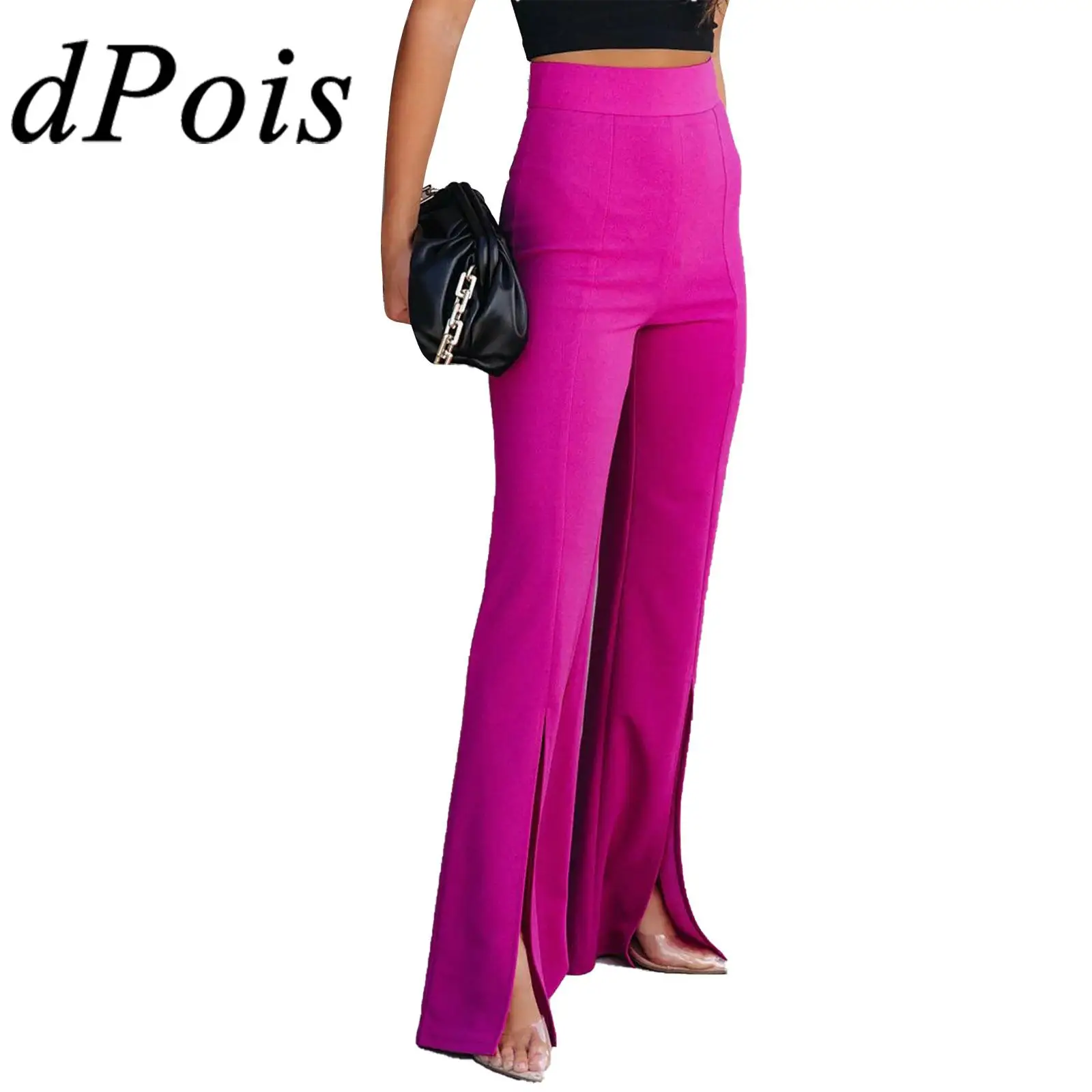 

Женские стильные широкие брюки с высокой талией, однотонные брюки с широкими штанинами, с разрезом на подоле, повседневная одежда для женщин