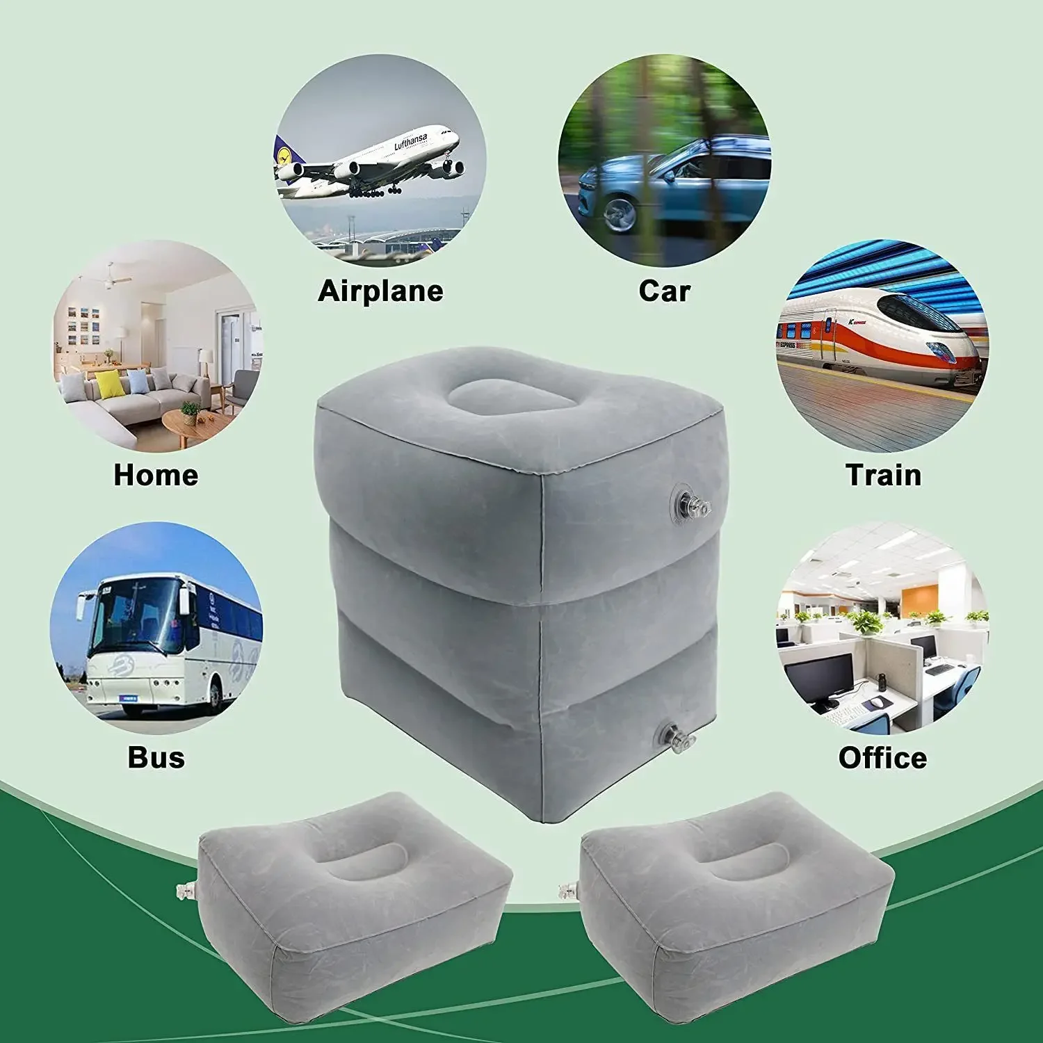 Travel Inflatable Three-layer Adjustable Foot Pillow Inflatable Footrest Sleep Sit Long-distance Train Car Foot Rest Footstool