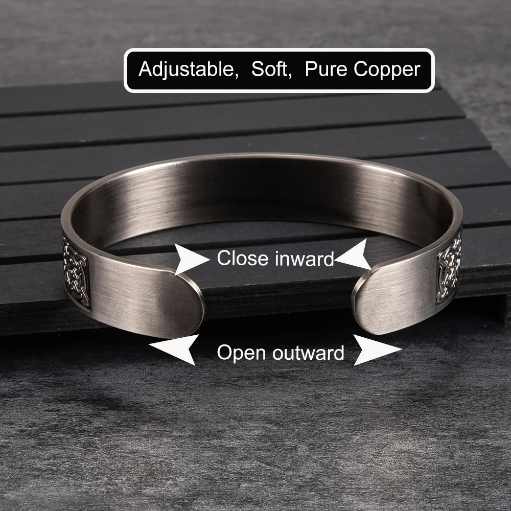 Meathly Real Copper Magnetic Bracelet Viking Vintage Black 15mm Wide Adjustable Open Cuff Bangles for Man Health Energy Jewelry_voghion.com