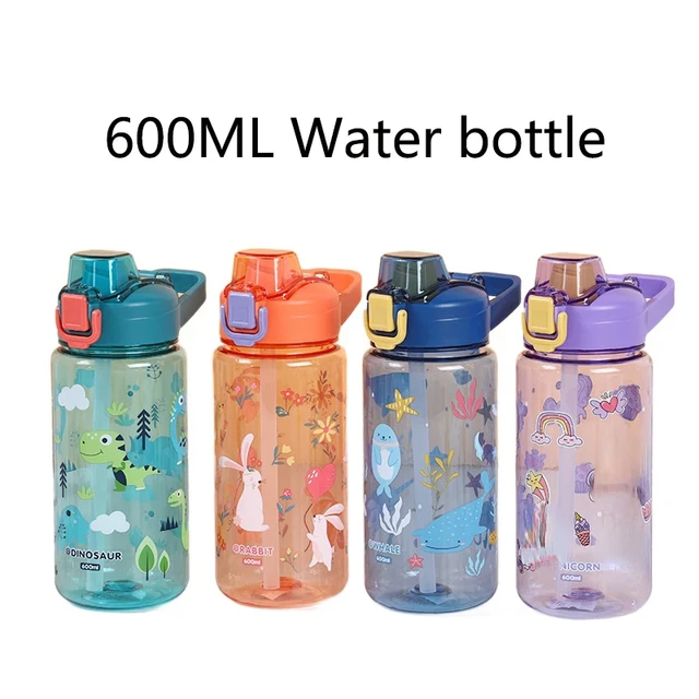 Botellas de agua con pajita para niños, vaso portátil a prueba de derrames,  alimentación creativa de dibujos animados con pajitas y tapas, 600Ml -  AliExpress