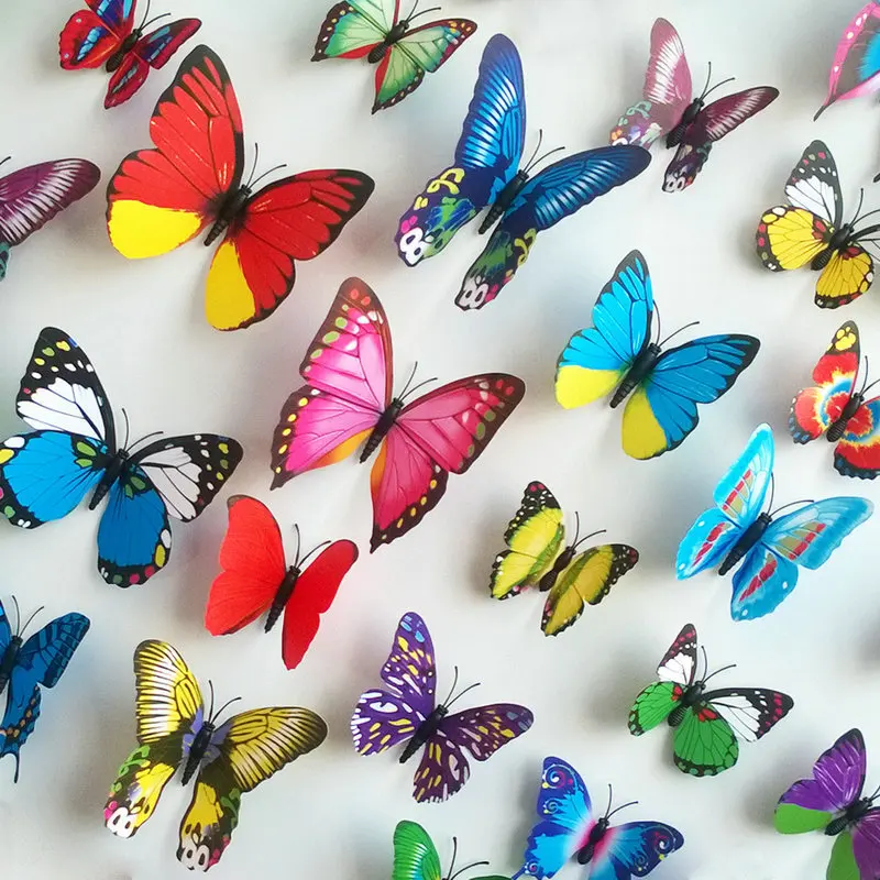 

12 Pcs Home Butterfly Stickers Simulation 3D Butterfly Wall Stickers Color Butterfly Creative Bedroom Wall Stickers