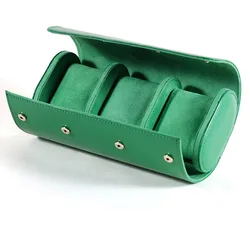 Fashion Casual Multi - Color Leather Watch Box with 3 Slots - Portable Dustproof Travel Storage (Green 3 digits)