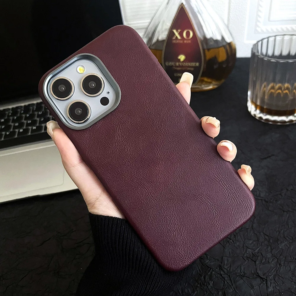 Premium Vintage Leather Magnetic Phone Case with Wireless Charging and Shockproof Back Cover