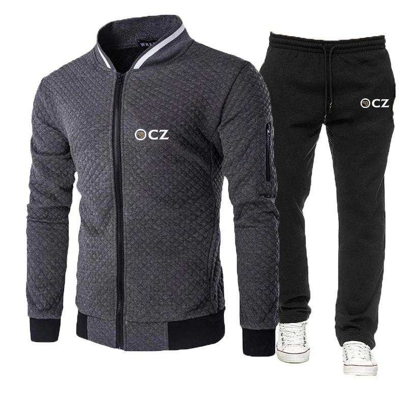 Men's Diagonal Zipper Hooded Tracksuit Sweatpant Suit
