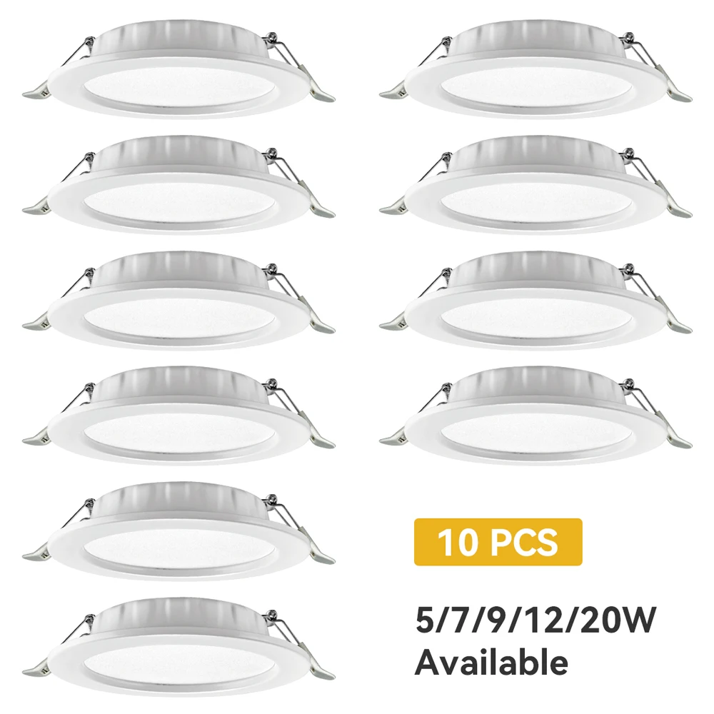10PCS LED Downlight Recessed Ceiling Lamps Spot LED Lights 5W 7W 9W 12W 20W 180-265V for Kitchen Living Room Cabinets