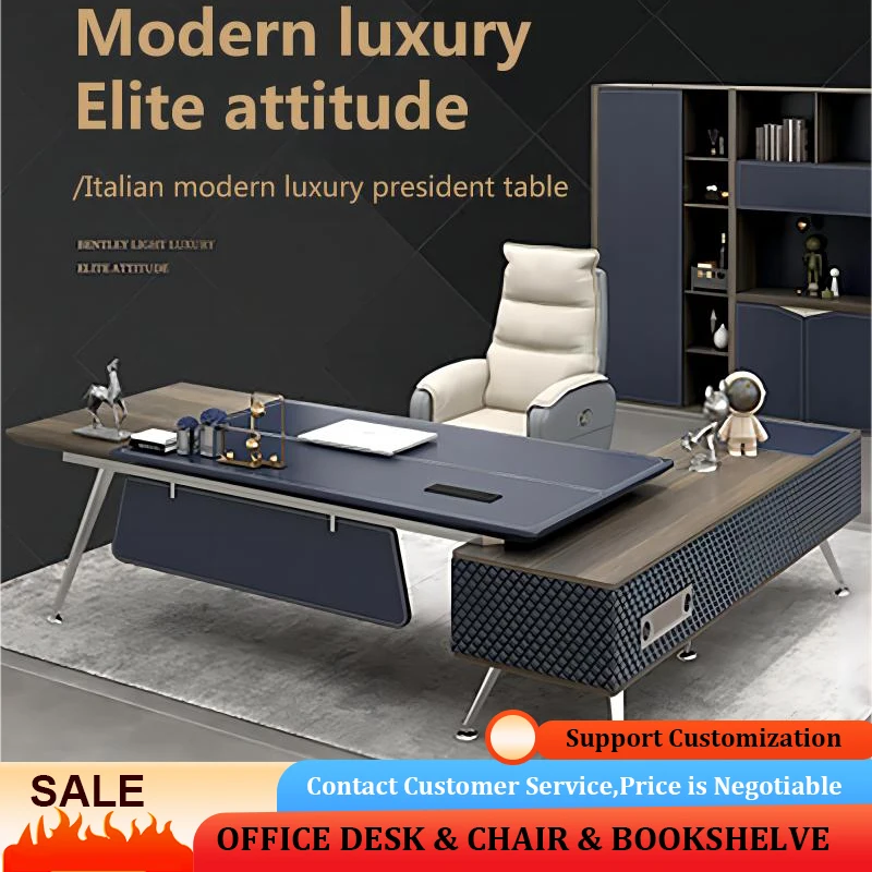 

Leather boss office desk and chair combination manager table president table supervisor table simple modern executive desk