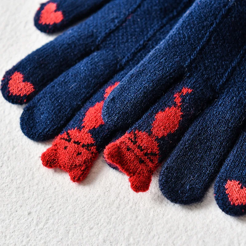 Fingertip Cat Black Gloves Autumn and Winter Female Students Imitation Cashmere Bag Finger Gloves Outdoor Cycling Winter Cycling Gloves Warm Gloves Cat Gloves