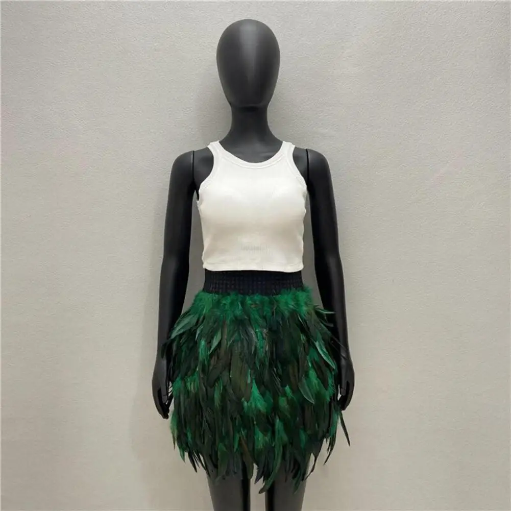 

Mid-rise Skirt Punk Style Hand-stitched Festival Faux Feather Skirt for Stage Performance Halloween Party Sexy Kawaii Women