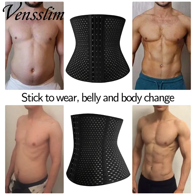 Vensslim Men Waist Trainer Corset Slimming Body Shaper Weight Loss Fitness Sweat Belt Tummy Control Compression Belly Girdles
