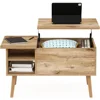 Wooden leg-raised top coffee table with hidden compartment and side-open living room storage shelves 4