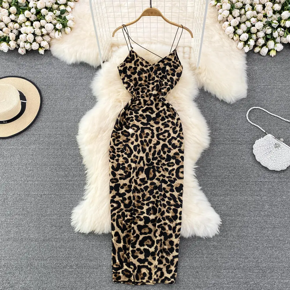 

$6.8 for 6.18 Summer Sleeveless Sexy leopard camisole dress with low cut & V-neck wholesale