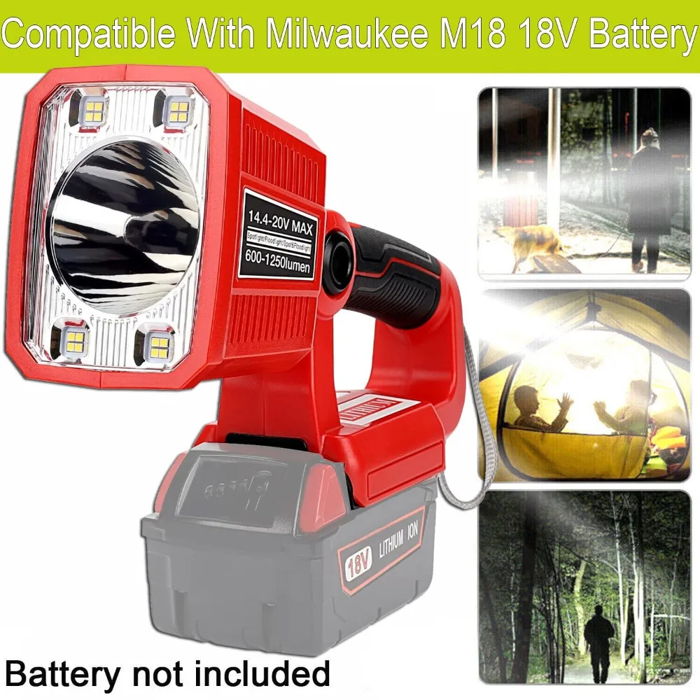 

1250LM 18W Flashlight For Milwaukee lithium battery LED Work Light JobSite Light Emergency Light for Camping Outdoor Hiking