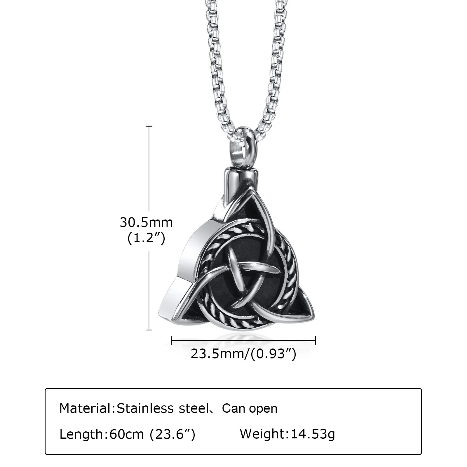 Vnox Men Celtic Knot Urn Necklaces for Ashes Cremation Jewelry Rock Punk Stainless Steel Triangel Pendant