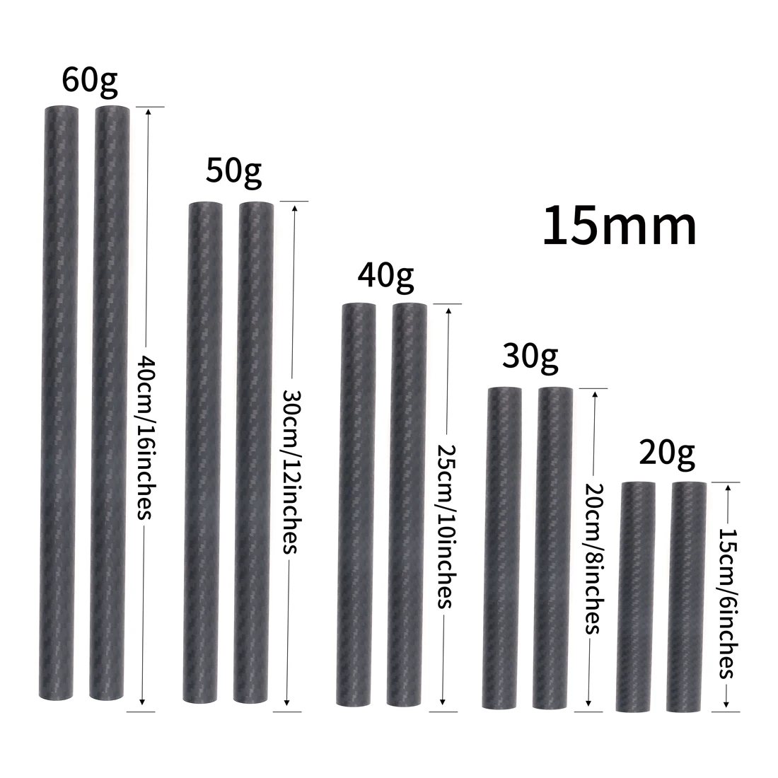 Description Picture 4 of item2pcs Carbon Fiber Rod 15mm/19mm Tube Pole 6" 10" 12" 16" Inch Long for 5D2 DSLR Camera Rail Support System Cage Rig Follow Focus