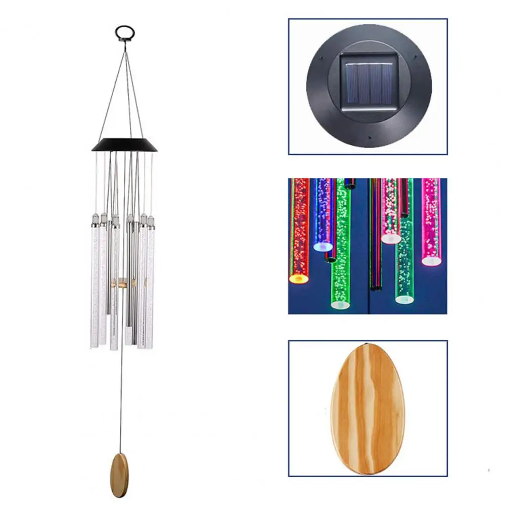 Solar Wind Chime Garden Hanging LED Lamp Light Eye-catching Waterproof ABS Solar Powered LED Wind Bell for Home