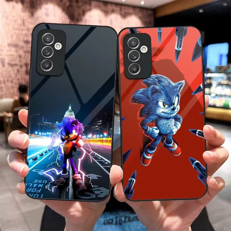 S-Sonic The H-Hedgehog Custodia In Vetro Per Samsung A14 A54 A34 A52 A51 A22 A32 A72 S22 S23 Ultra Note 20 10 Pro Plus Coque