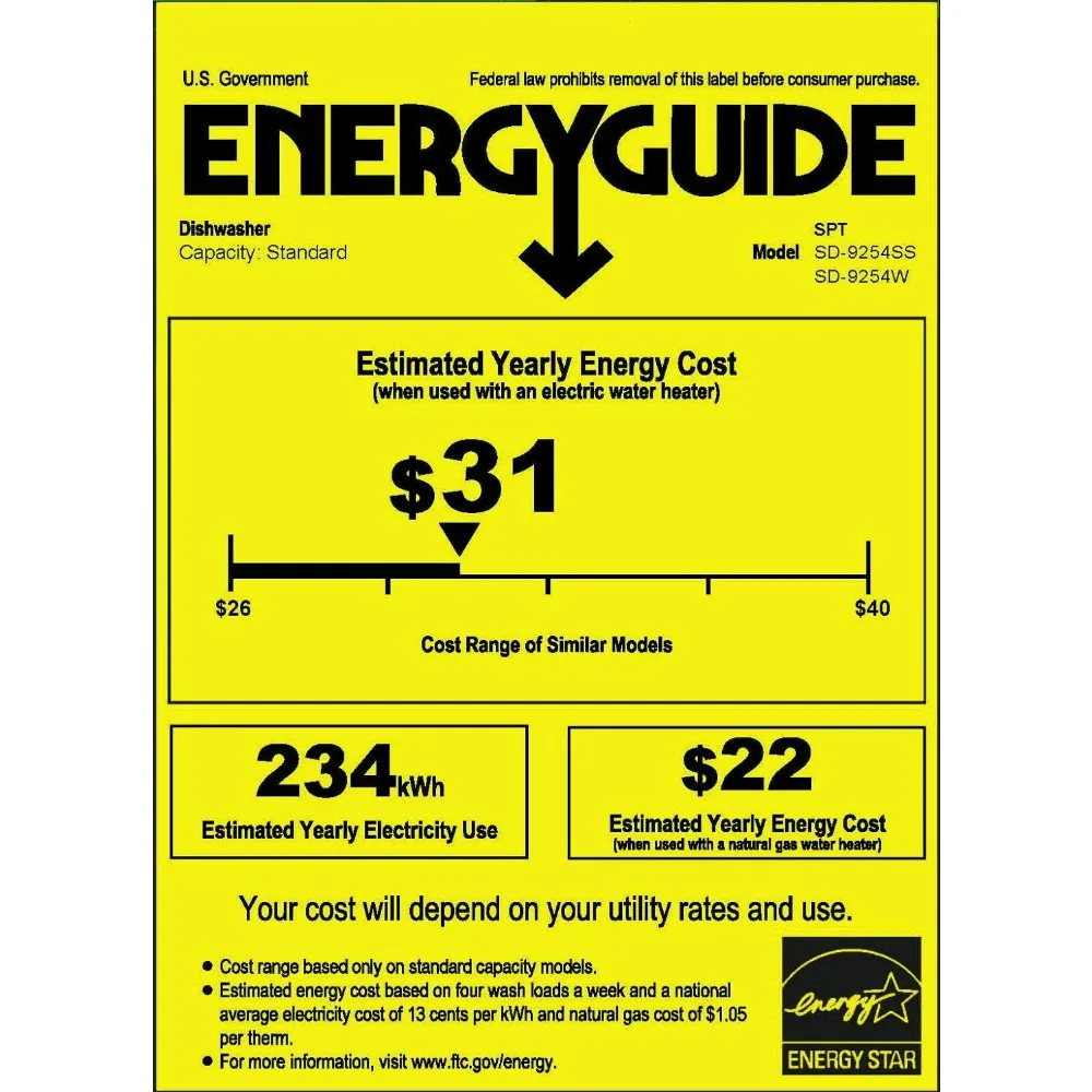 SD-9254W 18&Prime; Wide Built-In Dishwasher Heated Drying ENERGY STAR 6 Wash Programs 8 Place Settings Stainless Steel