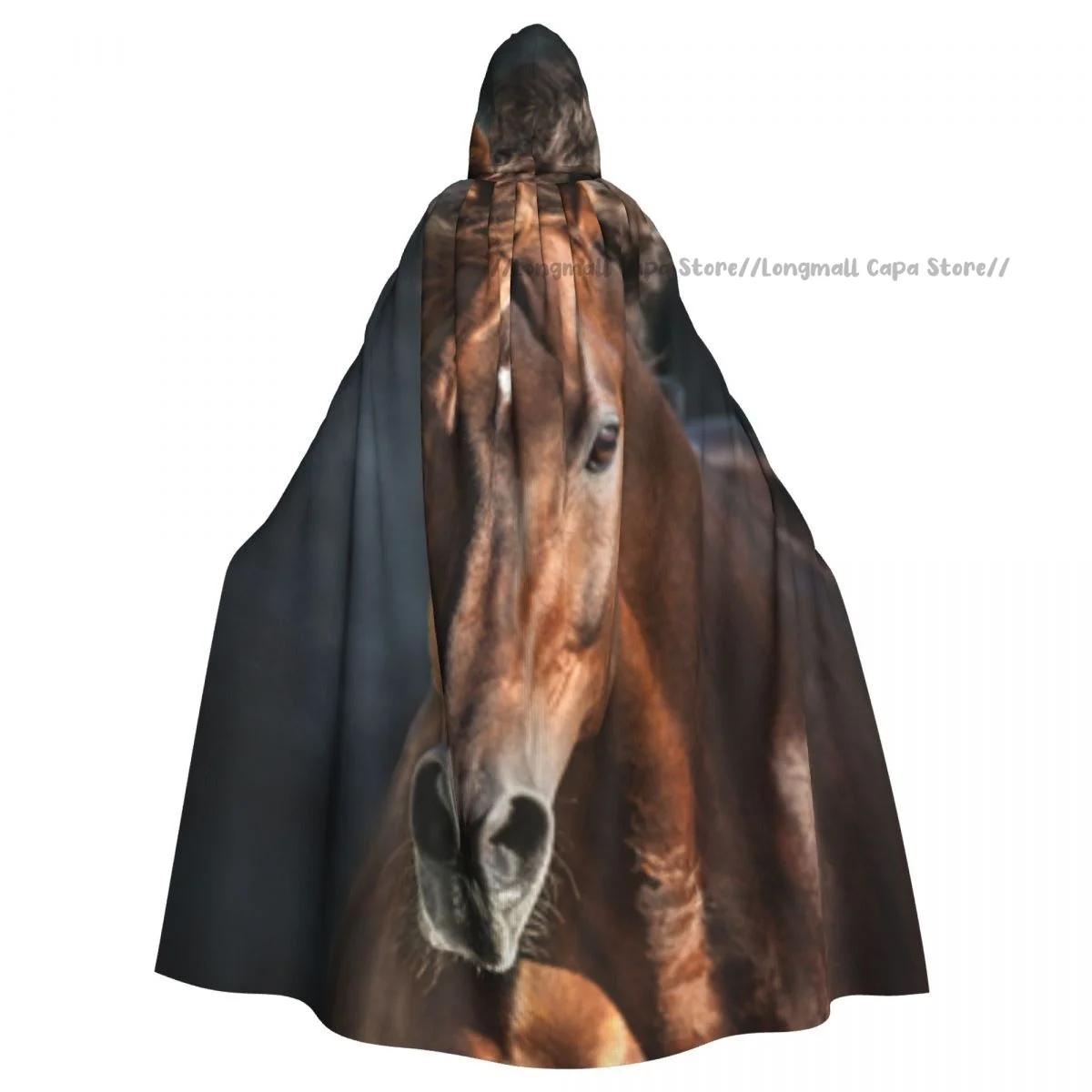 

Красная лошадь с длинной гривой плащ с портретом с капюшоном для косплея костюм для взрослых на Хэллоуин длинная фотография