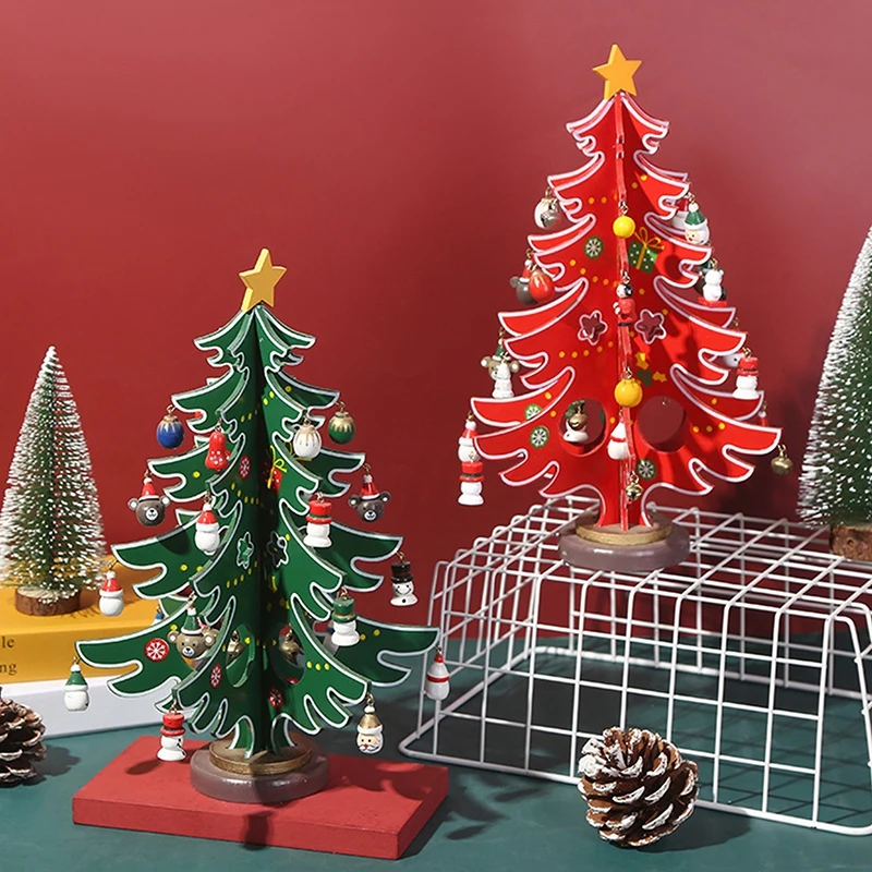 Merry Christmas Decorations Mini Wooden Table Top Christmas Tree Ornaments Display DIY Christmas Decoration For Party Supplies