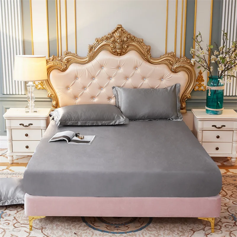 Description Picture 4 of item1pc Satin Fitted Sheet Solid Color Bed Sheet Elastic Band Mattress Cover Sheets for Bed Queen size (Need order pillowcases)