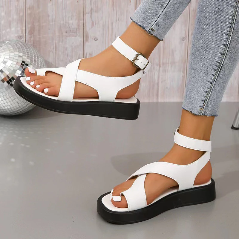 Women Fashion Leather Casual Comfortable Shoe 2023 New Summer Women's Thick-sole Roman Sandals Platform Shoes Flip Flops 43