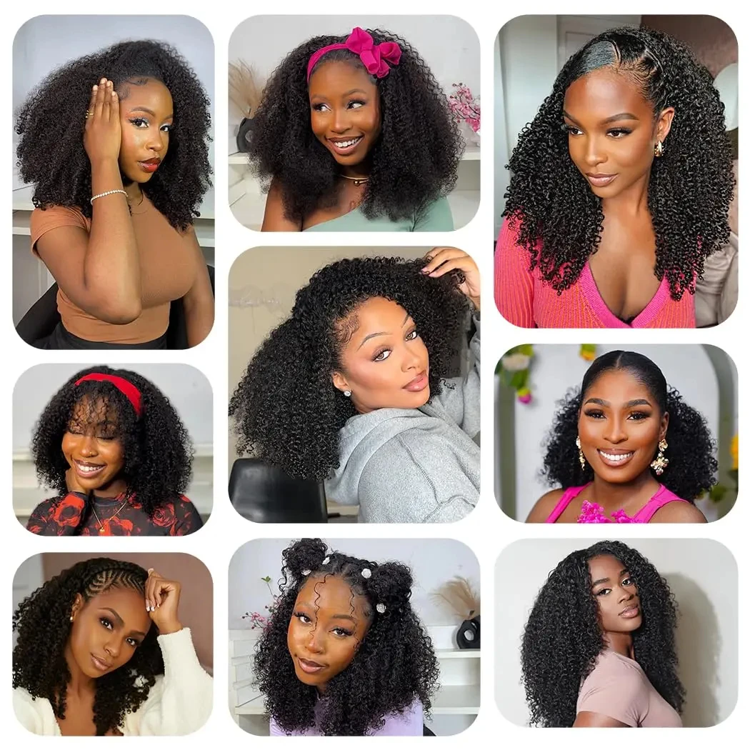 Upgrade 3 IN 1 Half Wig With Drawstring Seamless Clip Ins Flip Over Kinky Curly Wig 200% Density Curly Half Wigs for Women hair