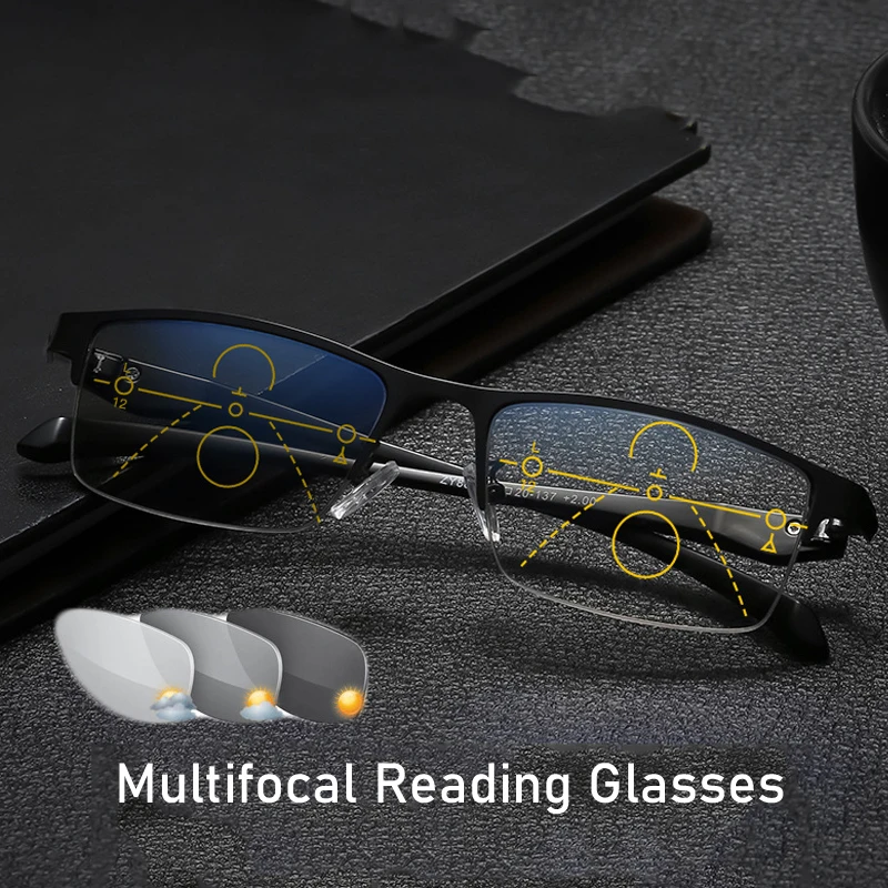 

Очки для чтения для улицы, меняющие цвет, роскошные женские и мужские прогрессивные многофокальные очки для дальнозоркости, готовые фотохромные очки