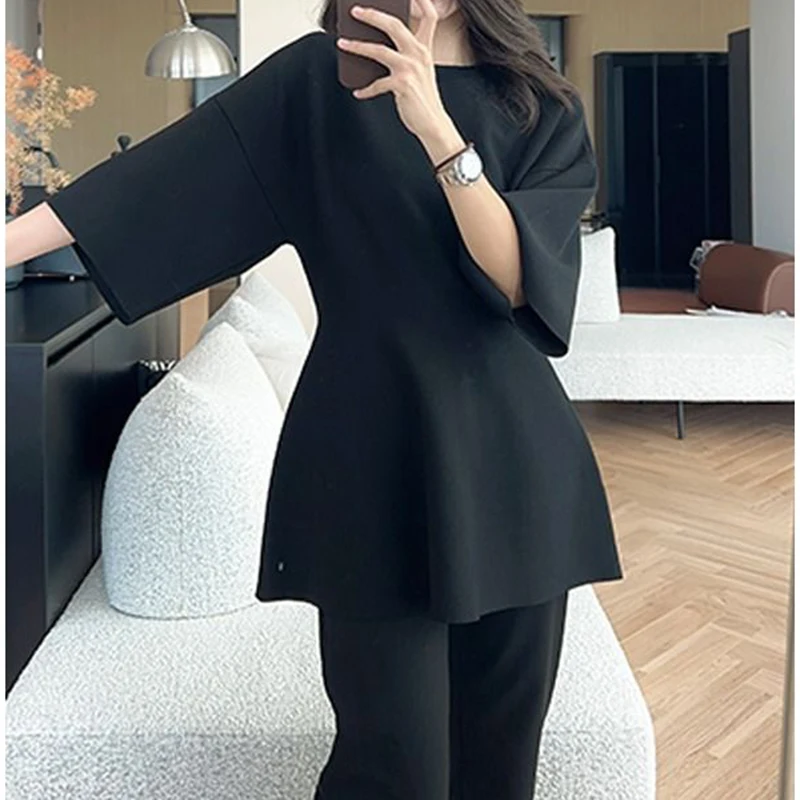 Two-piece women's fashion slim slimming top simple temperament three-dimensional waist commuter fashion casual pants children