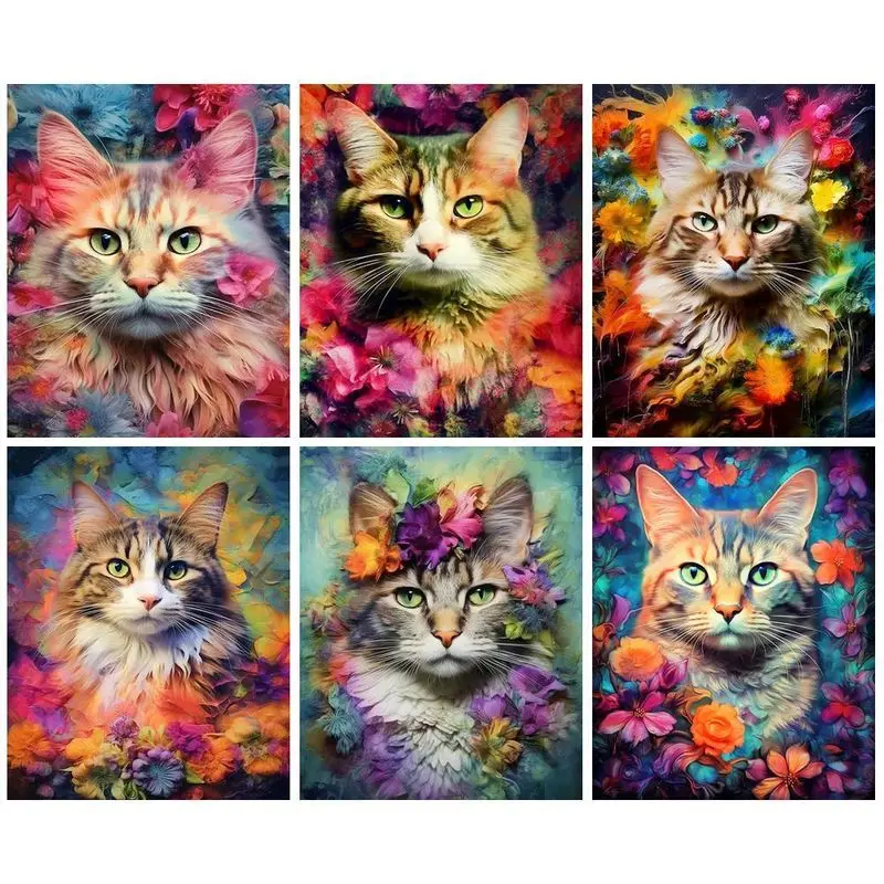 

GATYZTORY 50x65cm Coloring By Number Cat With Flowers Drawing Painting By Numbers On Canvas Home Decoration Diy Gift