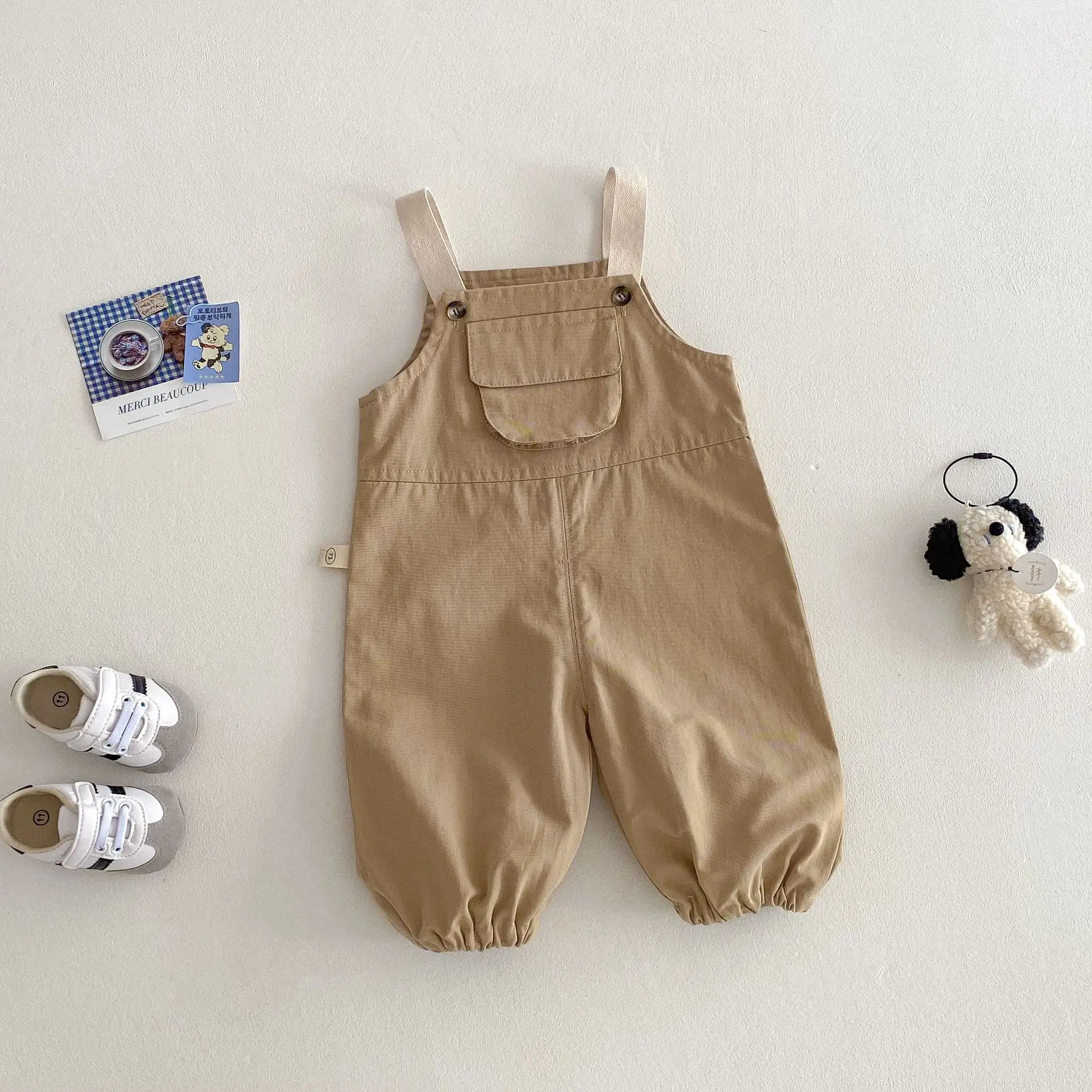 2025 New Kids Overalls 0-5Years Childrn Boy Girl Solid Color Pocket Jumpsuit Cargo Suspender Pant Fashion Bottom Spring Clothes