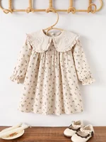 Robe à manches longues pour filles avec col en dentelle en forme de cœur, robe de princesse florale printemps-automne, robe pour enfants style forêt rétro 1
