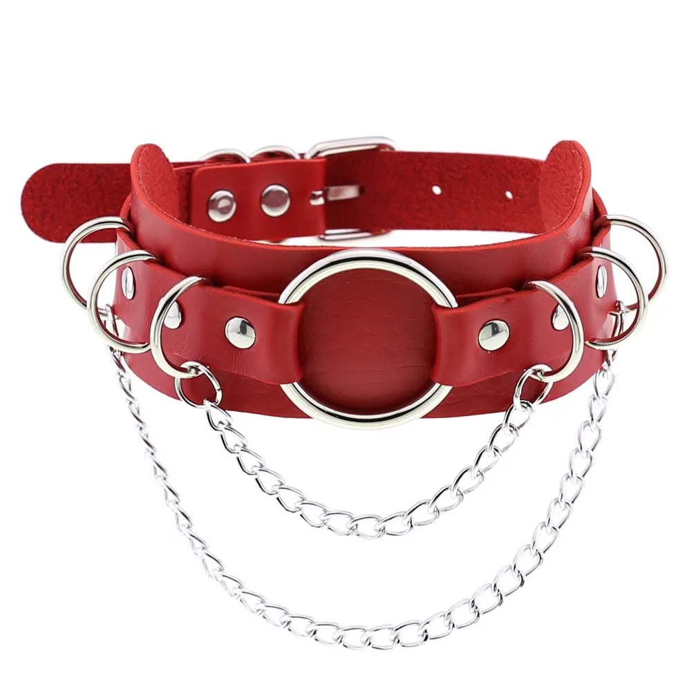Men Harajuku Red PU Leather Necklace Choker Women Ladies Punk Gothic Vintage Statement Collar Pendant Necklace