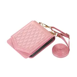Elegant Mirror Crossbody Card Holder Case with Long Lanyard and Makeup Pocket in Leather for Galaxy Z Flip 3 (Rose Gold)