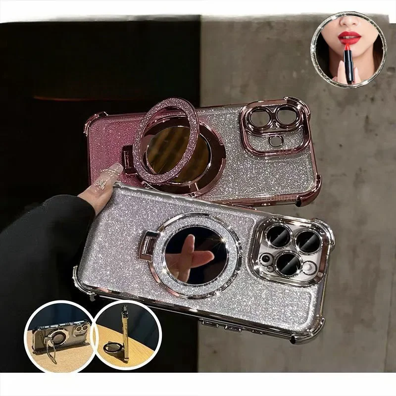 Glitter Magnetic Mirror Holder Phone Case