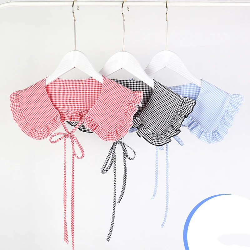

Women Plaid Doll Fake Collars Shawl Wrap False Collars Female Shirt Detachable Collar Half Shirt Faux Cols