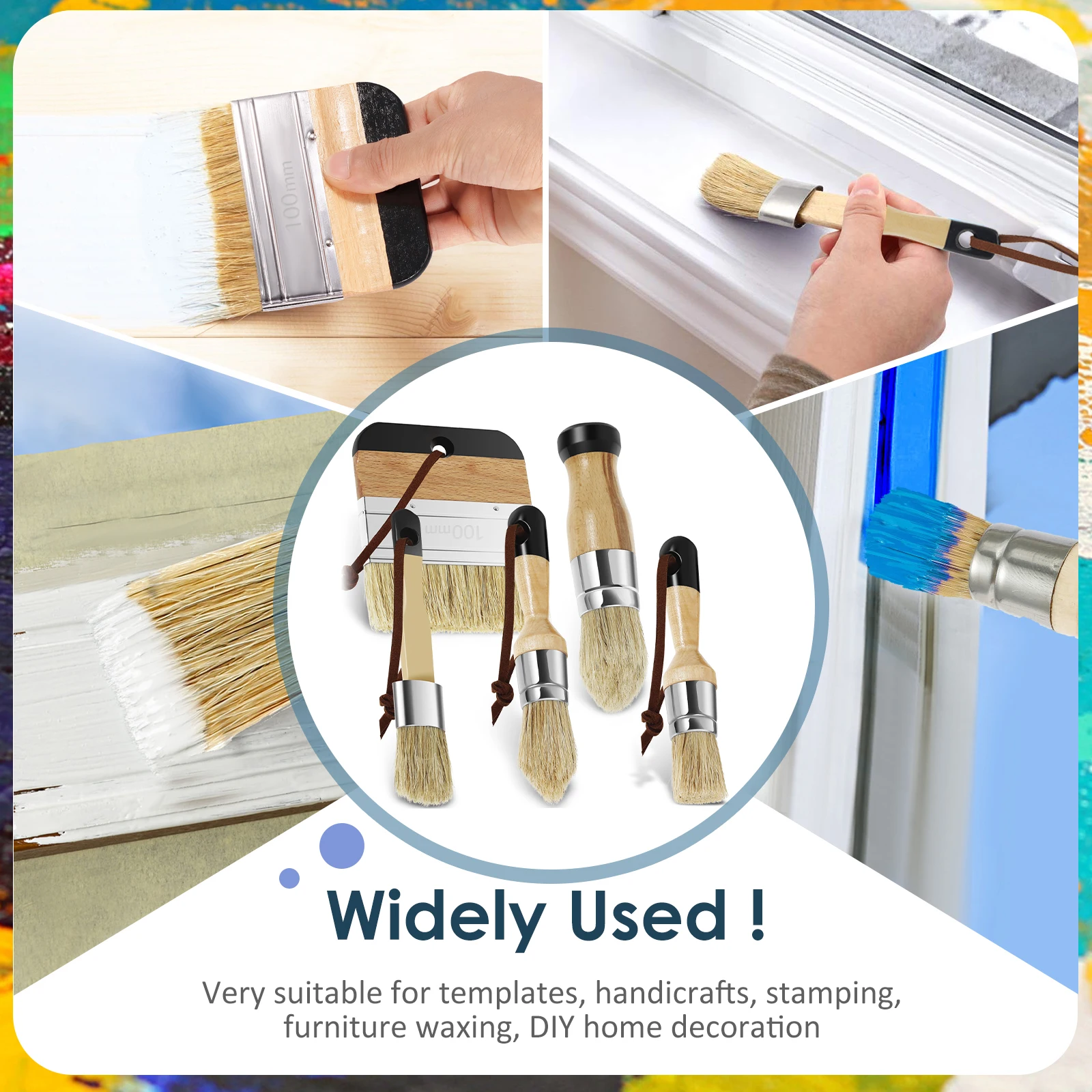 3-5Pcs Natural Bristle Paint Brushes Set Round Chalk Soft Wax Paint Brush for Home Decoration DIY Painting Stencil Brush Tools