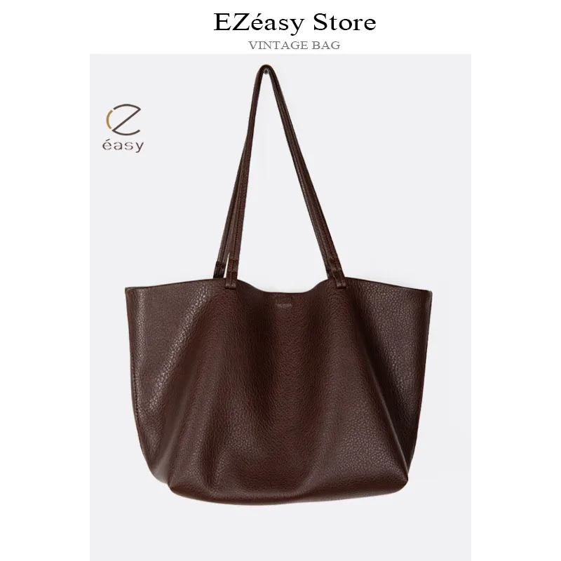 EZeasy Light Luxury Niche Designer Bags for Women Bucket Large Capacity Tote Bag Fashion Retro Leather Handbag Crossbody Bag
